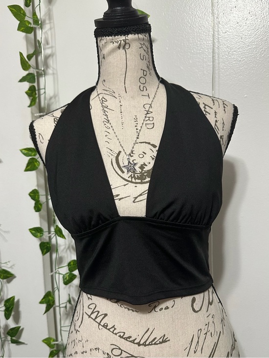 Divided Tops - Divided Black Halter Crop Top with Branded Tag